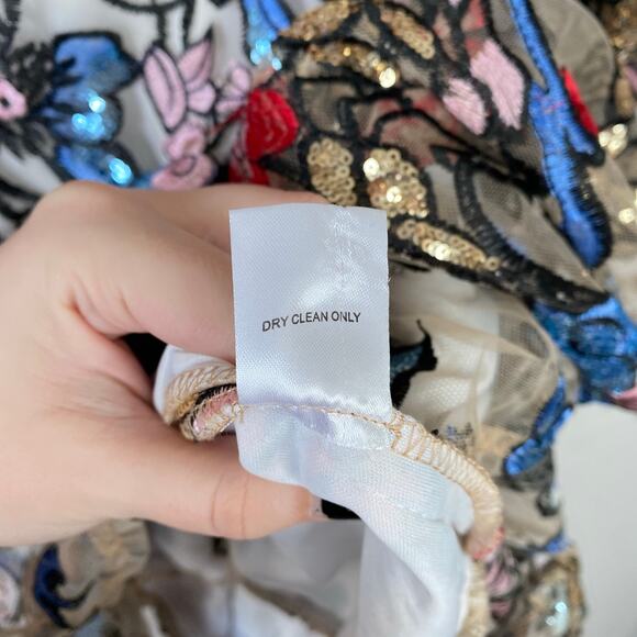 ALEXIA ADMOR Ivory Floral Sequin Embroidered Asymmetric Dress Size 4 Party - Picture 10 of 11